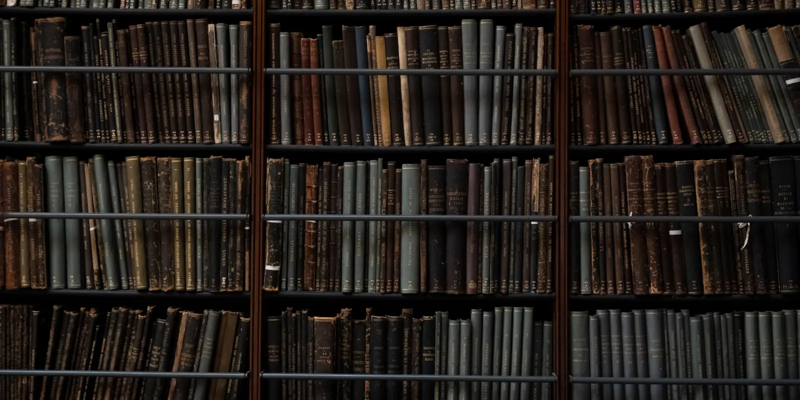Regały ze starymi, oprawionymi księgami w bibliotece